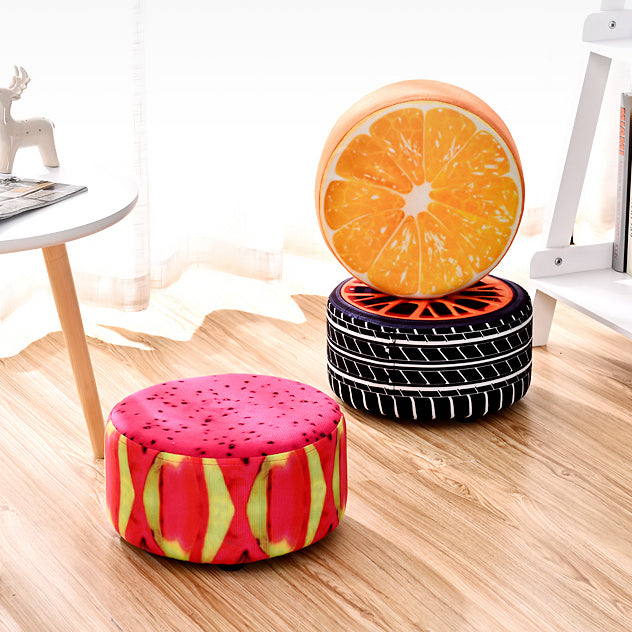 Pouf repose-pieds rond en tissu à motif de fruits créatif contemporain pour salon 