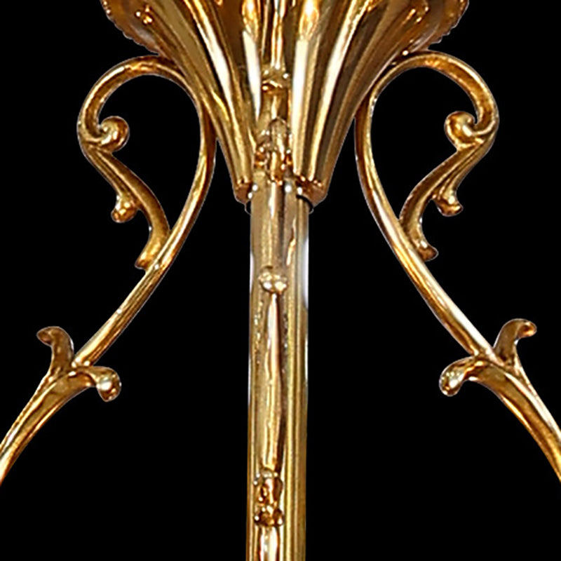 Lustre à 6 lumières en verre et cuivre avec branche de feuilles florales traditionnelles françaises pour chambre 