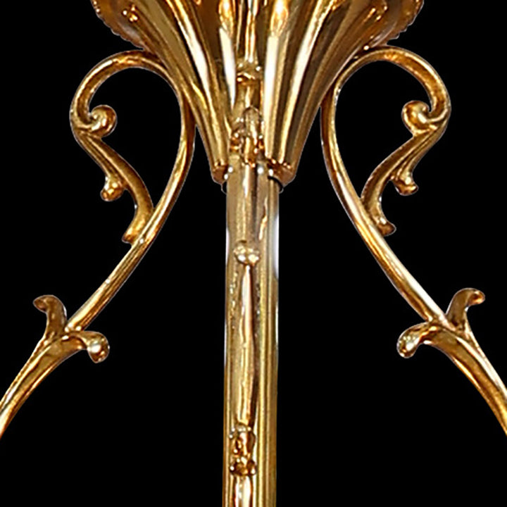 Lustre à 6 lumières en verre et cuivre avec branche de feuilles florales traditionnelles françaises pour chambre 