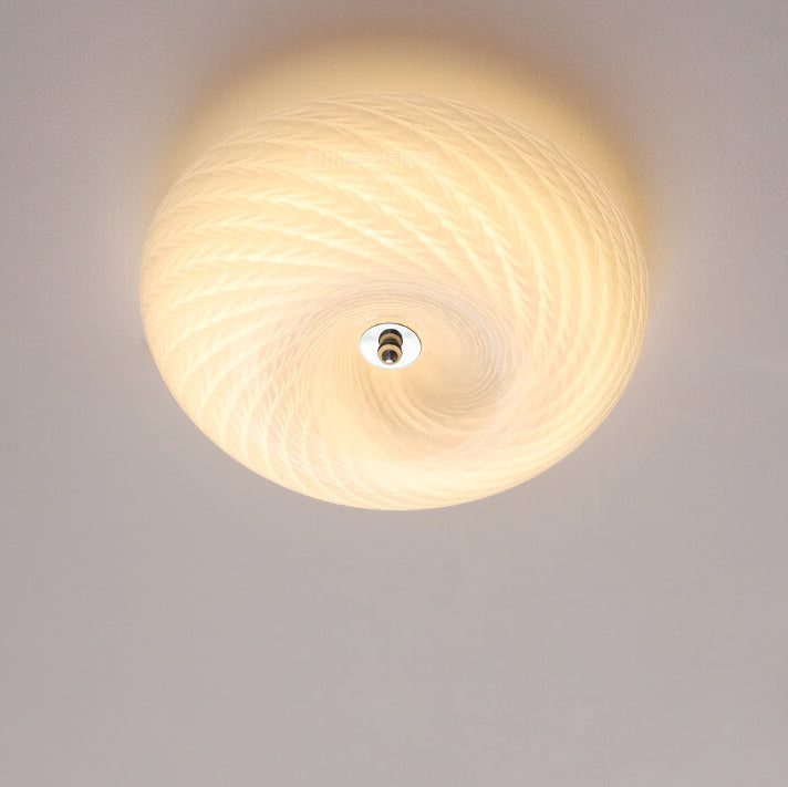 Nordic Vintage White Textured Glass Round LED Flush Mount Ceiling Light