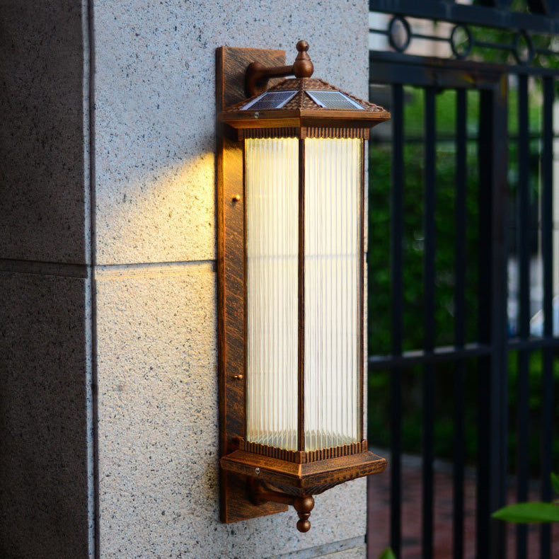 Zeitgenössische Einfachheit Solar Wasserdichte Aluminium Glas Quader 1-Licht Außen Wand Leuchte Lampe Für Garten 