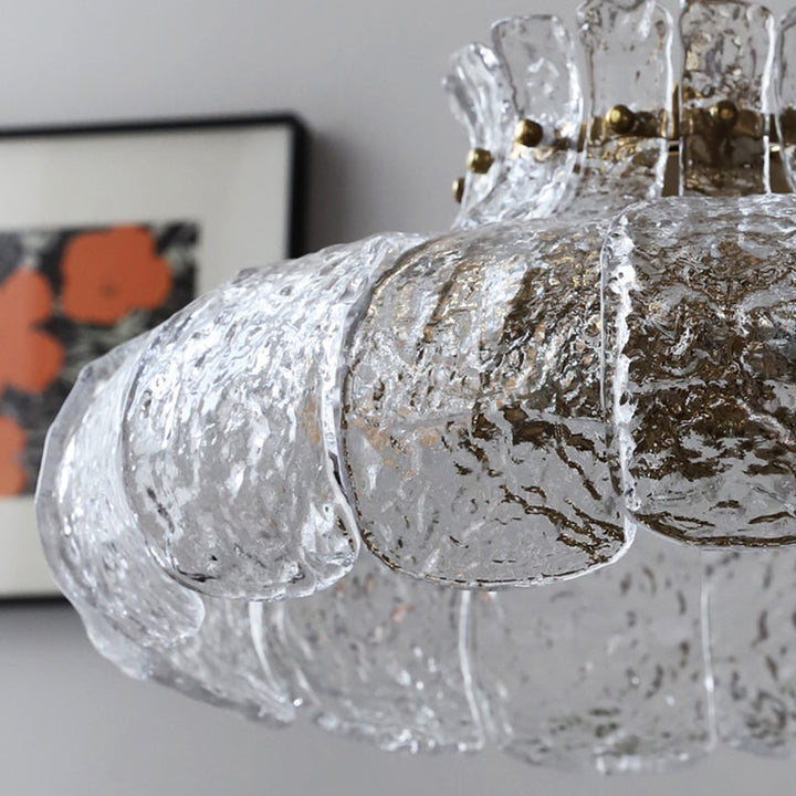 Traditionelle Vintage Runde Blumen Eisen Glas 4-Licht Pendelleuchte für Wohnzimmer 