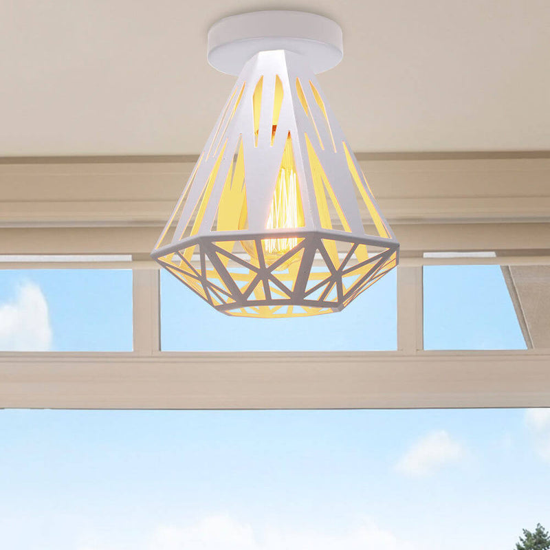 Montaje de techo semienrasado de 1 luz con jaula de diamante de hierro simple industrial 