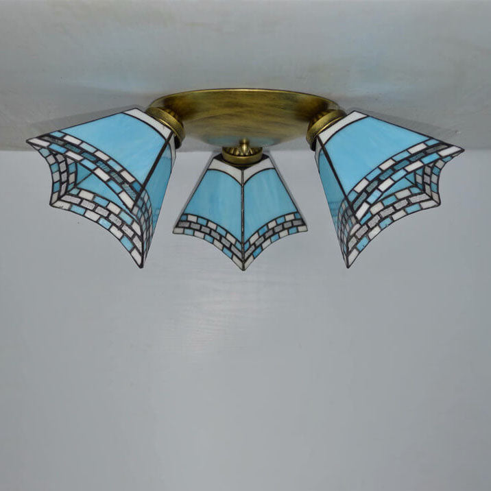 Éclairage semi-encastré à 3 lumières avec corne en verre teinté Tiffany Light Luxury 