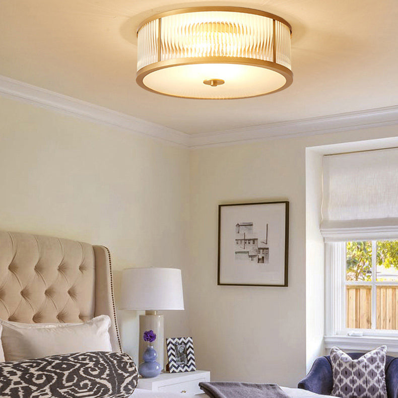 Traditional European Round Copper Glass 3/4/6 Light Flush Mount Ceiling Light For Living Room