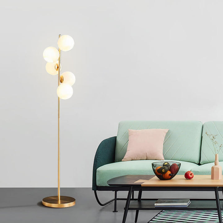 Modern Minimalist Glass Round Ball Gold Long Pole 5-Light Standing Floor Lamp for Living Room