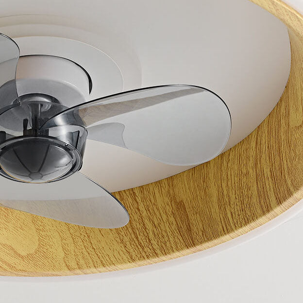 Nordic Minimalist Round  Acrylic Wood Grain LED Flush Mount Ceiling Fan Light