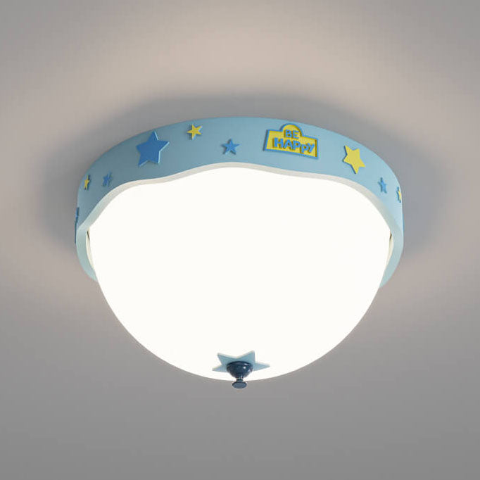 Contemporary Creative Acrylic Cartoon Semicircle LED Flush Mount Ceiling Light For Bedroom