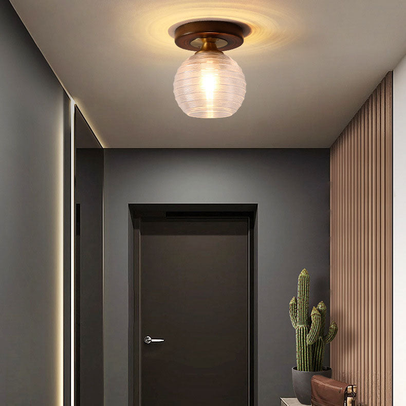 Modern Transitional Glass Cup Shape Solid Wood 1-Light Semi-Flush Mount Ceiling Light For Living Room