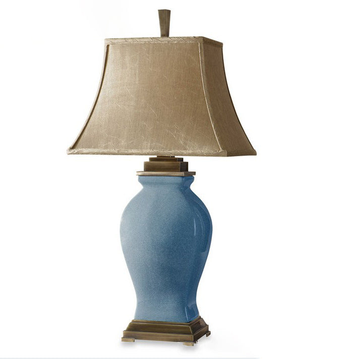 Traditionelle Vintage-Tischlampe aus einfarbigem, vasenartigem Keramikgewebe mit 1 Licht für Schlafzimmer 