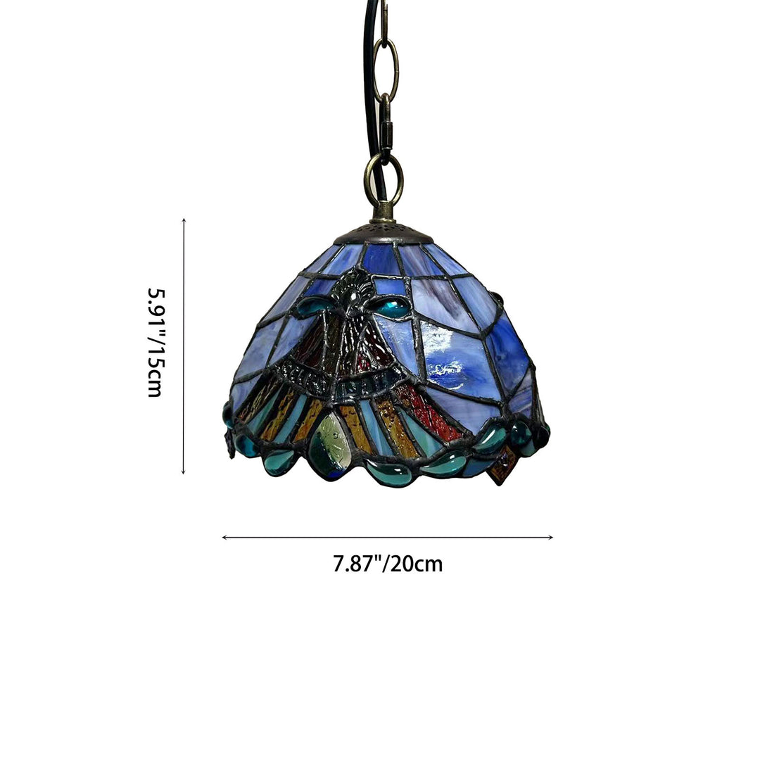 Traditionelle Tiffany Runde Kuppel Petunia Barock Zink Buntglas 1-Licht Pendelleuchte für Wohnzimmer 