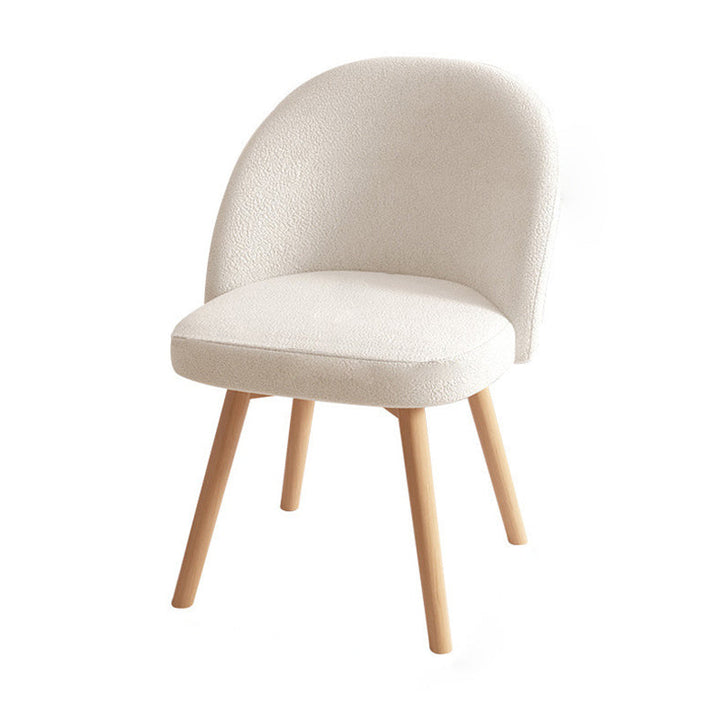 Contemporary Nordic Curved Linen Sherpa Fabric Upholstered Beech Wood Legs Vanity Stool Backrest For Bedroom