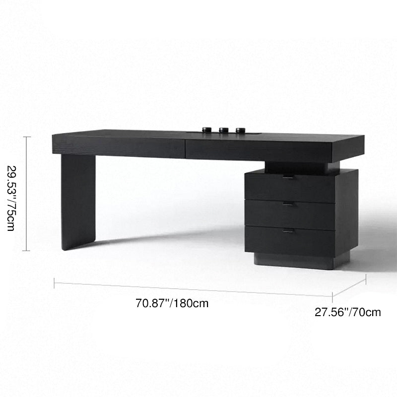 Bureau rectangulaire en chêne au design minimaliste moderne avec recharge sans fil et 5 tiroirs pour chambre et bureau à domicile 