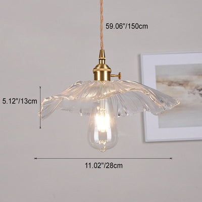 Modern Art Deco Sunflower Lotus Leaf Glass Shade Brass 1-Light Pendant Light For Living Room