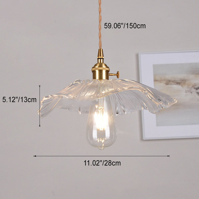 Modern Art Deco Sunflower Lotus Leaf Glass Shade Brass 1-Light Pendant Light For Living Room