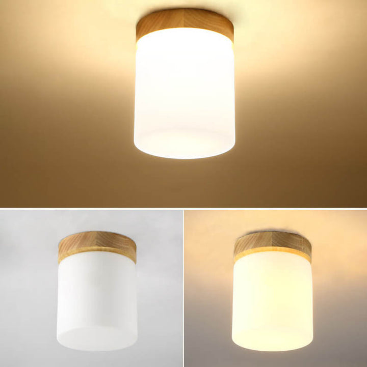 Luz de techo semiempotrada de 1 luz cuadrada circular de madera minimalista nórdica moderna 