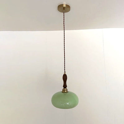 Modern Minimalist Oval Glass Copper Walnut Iron 1/3 Light Chandelier