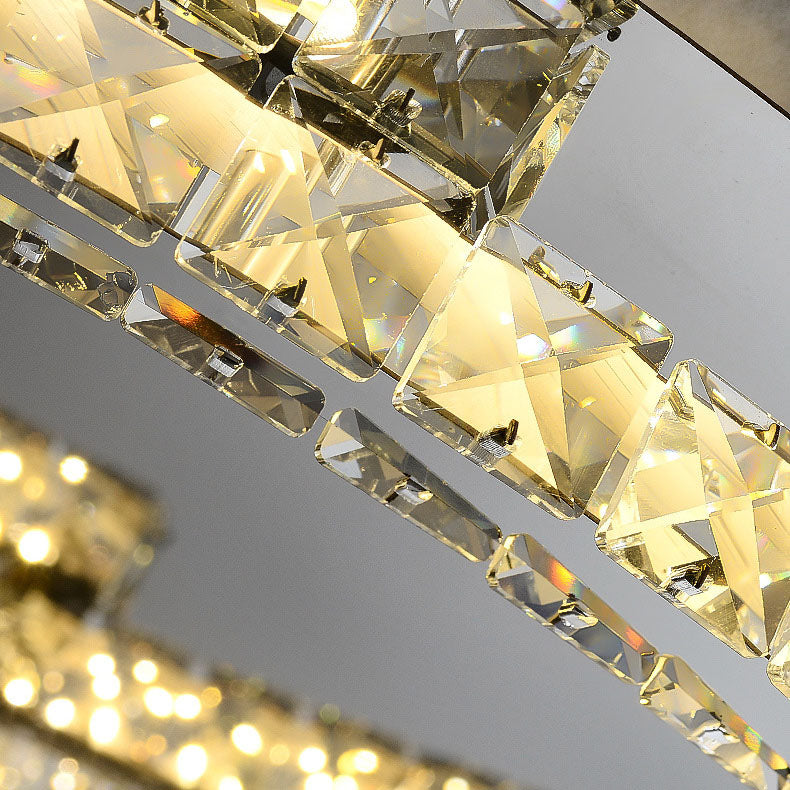 Modern Luxury Round Stainless Steel Crystal LED Flush Mount Ceiling Light For Bedroom