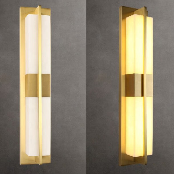 Modern Transitional Rectangular Copper Marble LED Outdoor Wall Sconce Lamp For Outdoor Patio