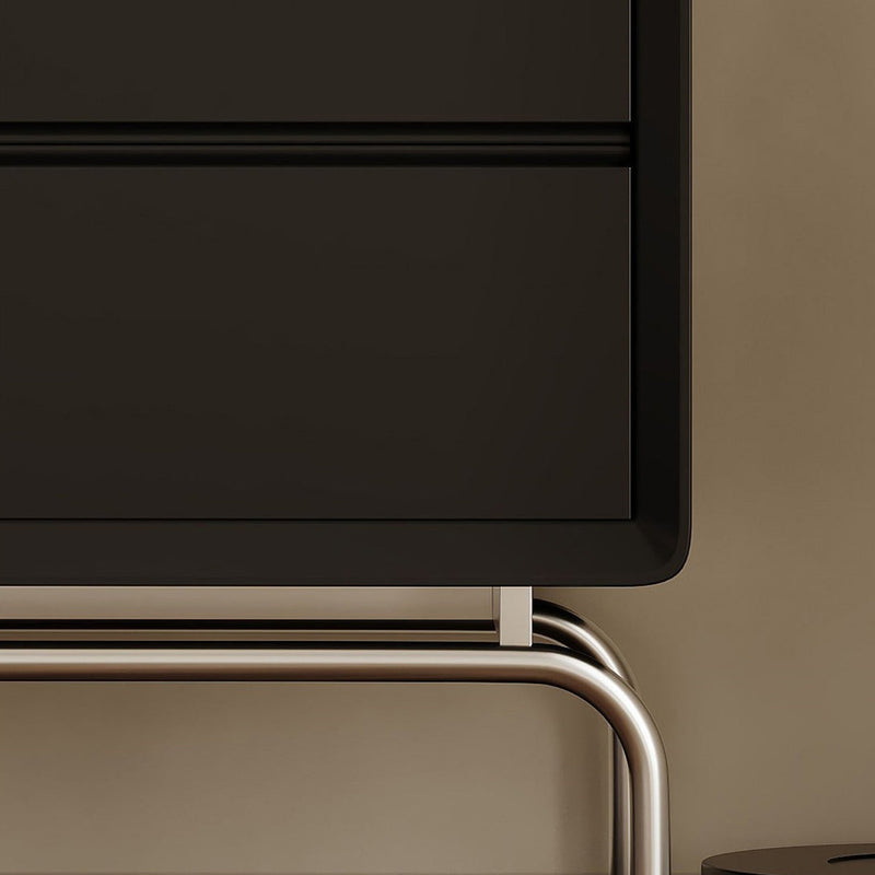 Table de chevet rectangulaire en bois et acier inoxydable minimaliste moderne à 2 tiroirs pour salon 