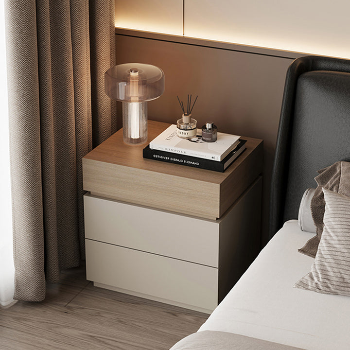 Contemporary Luxury Rectangular Plywood Eucalyptus Wood Nightstand 3-Drawer For Bedroom