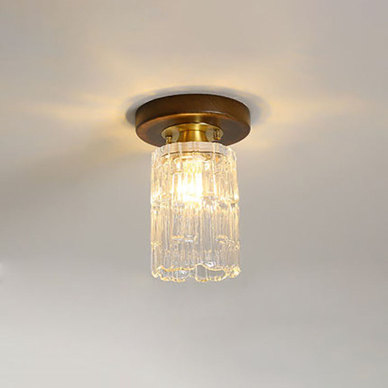 Modern Transitional Glass Cup Shape Solid Wood 1-Light Semi-Flush Mount Ceiling Light For Living Room