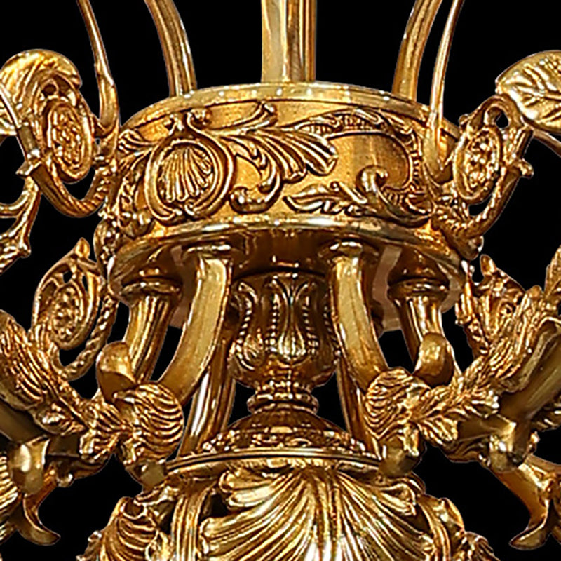 Traditioneller französischer Kronleuchter mit Blumenblattzweig, Glas und Kupfer, 6 Lichter für Schlafzimmer 