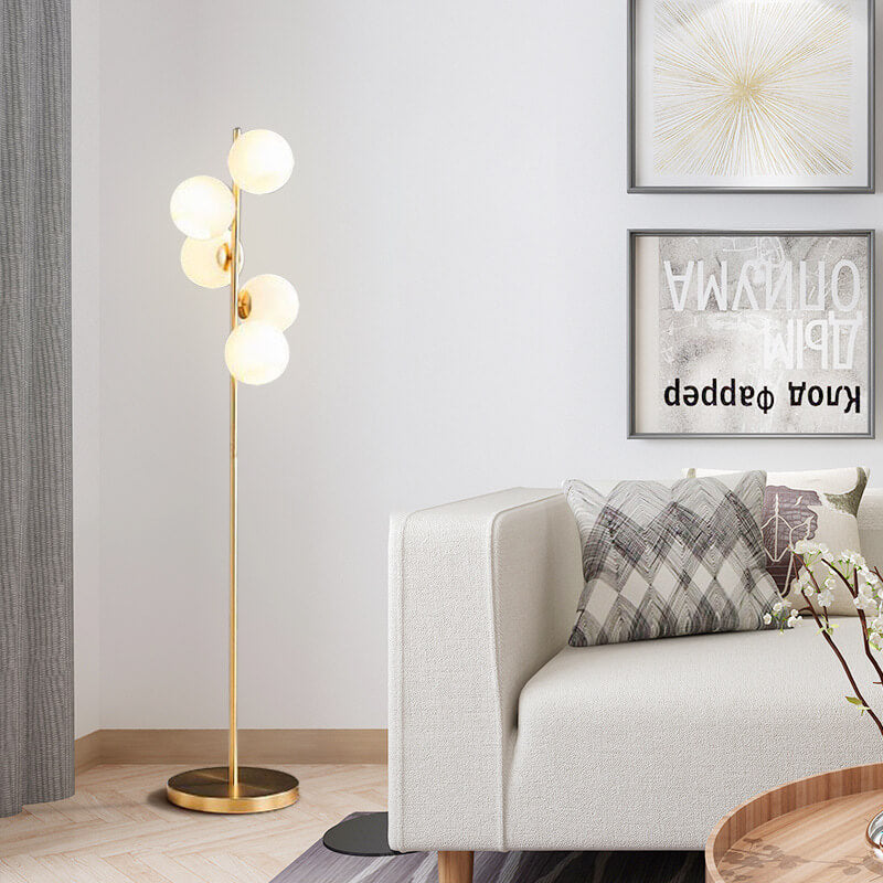Modern Minimalist Glass Round Ball Gold Long Pole 5-Light Standing Floor Lamp for Living Room