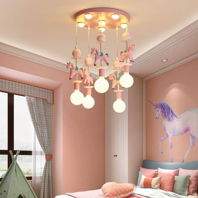 Modern Children's Carousel Eye Protection Resin Iron 1/7/11 Light Flush Mount Ceiling Light