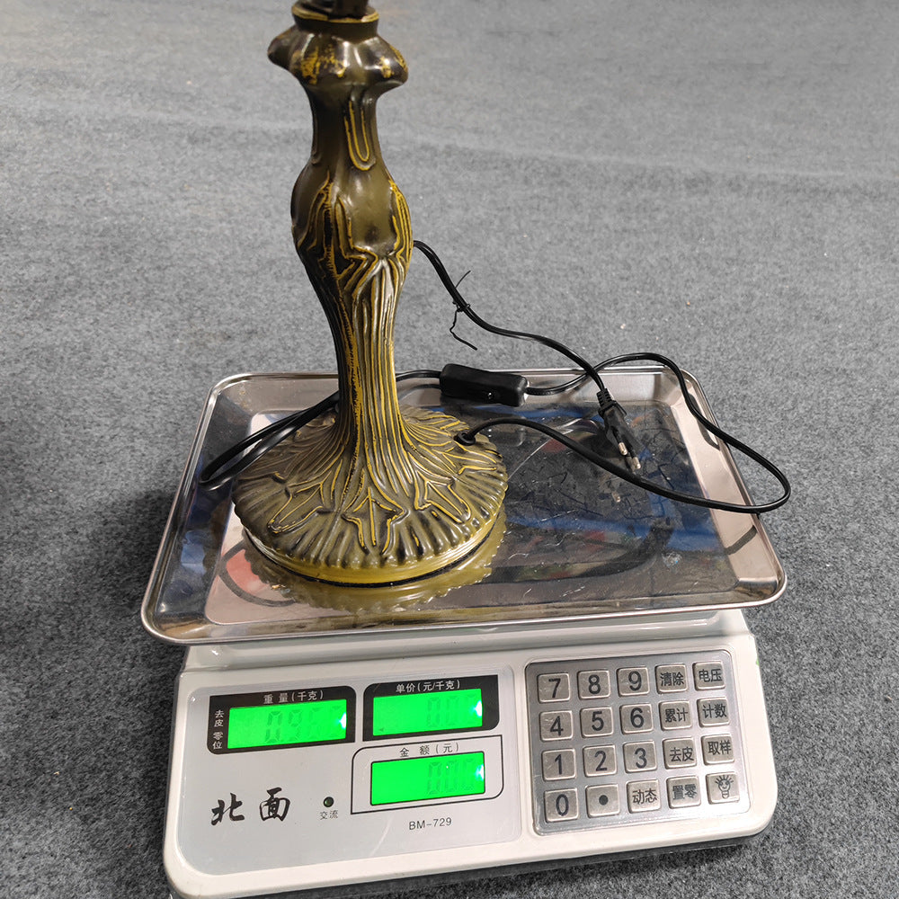 Lampe de table 1 lumière avec base en résine et vitrail Tiffany traditionnel libellule pour maison ou bureau 