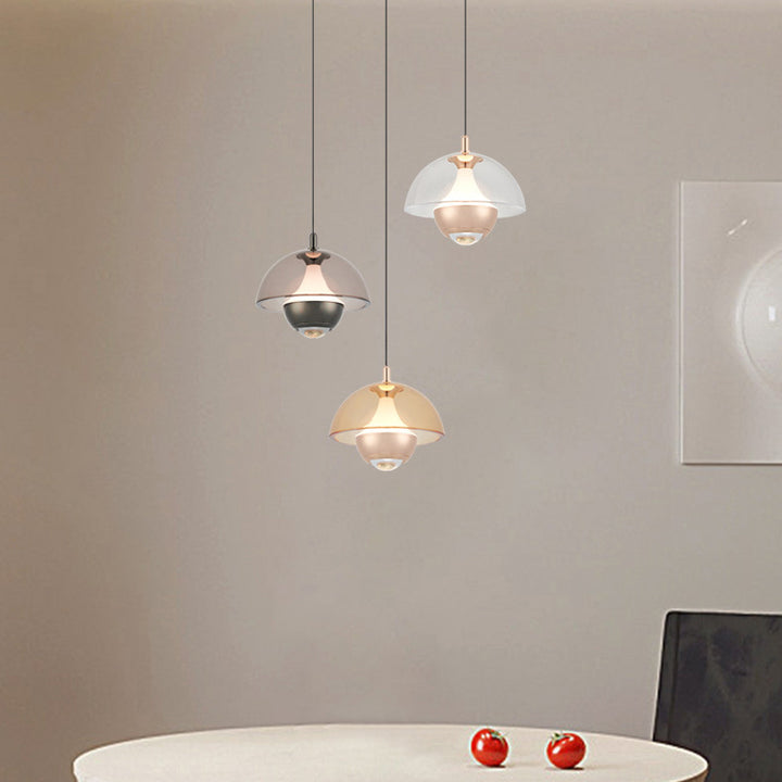 Moderne Einfachheit Hemisphäre Liftable Aluminium Acryl LED Pendelleuchte für Esszimmer 