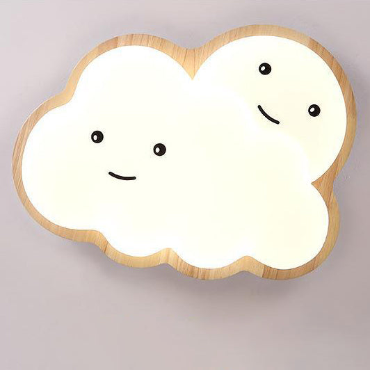 Modern Art Deco Airplane Clouds Moon Acrylic Wood LED Flush Mount Ceiling Light For Living Room