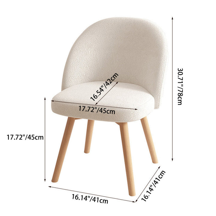 Contemporary Nordic Curved Linen Sherpa Fabric Upholstered Beech Wood Legs Vanity Stool Backrest For Bedroom