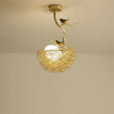 Moderner minimalistischer Vogelnest-Vogelhaus-Aluminiumglas-1-Licht-Kronleuchter für Wohnzimmer 