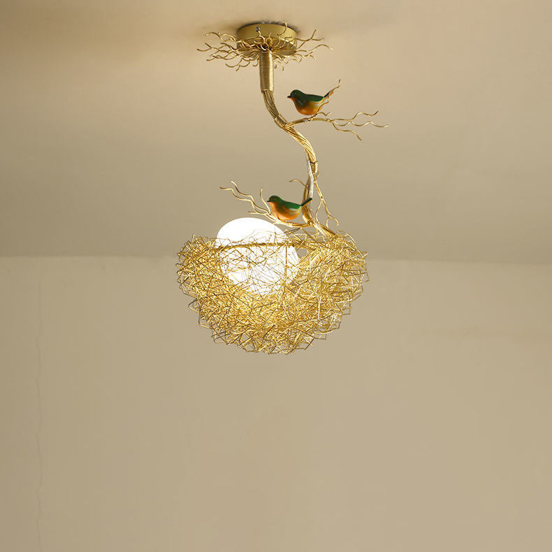 Moderner minimalistischer Vogelnest-Vogelhaus-Aluminiumglas-1-Licht-Kronleuchter für Wohnzimmer 