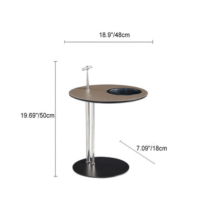 Table d'appoint moderne minimaliste ronde en cuir de selle en acier inoxydable et acier au carbone pour le salon 