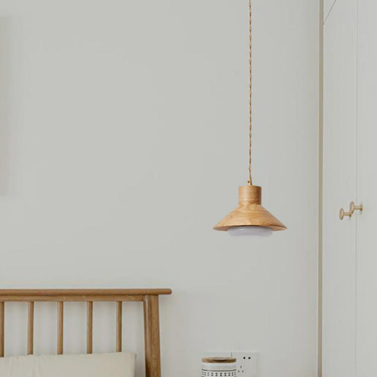 Traditionelle japanische runde Pendelleuchte aus Holz und Glas mit 1 Licht für Wohnzimmer 