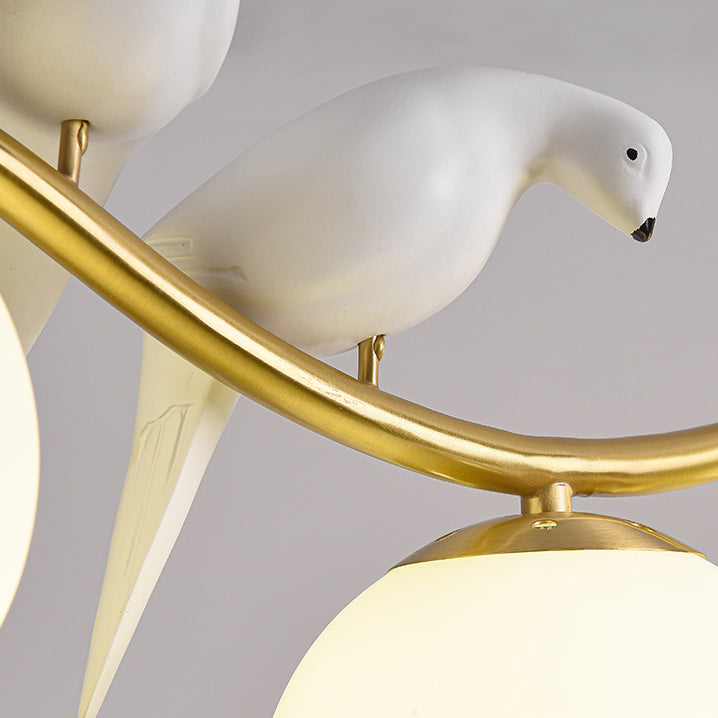 Modern Mid-Century Orb Bird All Copper Glass 3/4 Light Chandelier Island Light For Dining Room