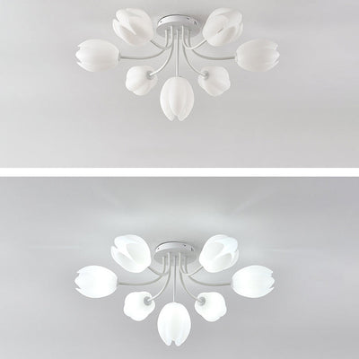 Modern Art Deco Tulip Flower Design 3/7/11/13 Light Semi-Flush Mount Ceiling Light For Living Room