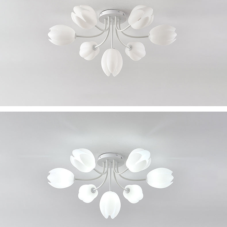 Modern Art Deco Tulip Flower Design 3/7/11/13 Light Semi-Flush Mount Ceiling Light For Living Room