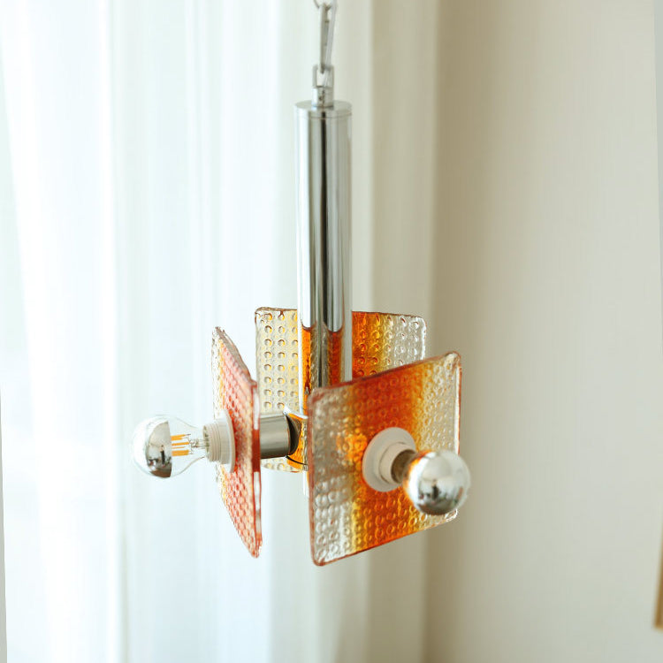 Moderne Mid-Century Dreieck Quadrat Hardware Glas 3-Licht Pendelleuchte für Wohnzimmer 