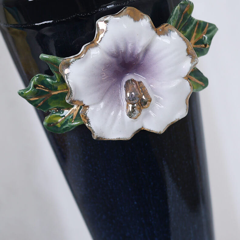 Vintage European Ceramic Floral Pleated Fabric 1-Light Table Lamp