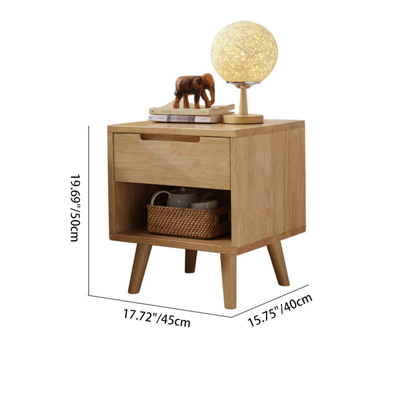 Contemporary Scandinavian Square Tabletop Rubberwood Nightstand 1-Drawer For Bedroom