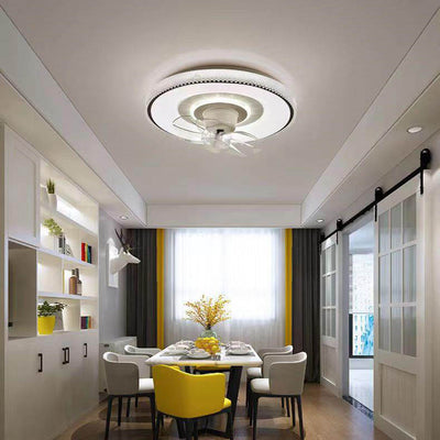 Modern Minimalist Round Hardware LED Flush Mount Ceiling Fan Light For Living Room