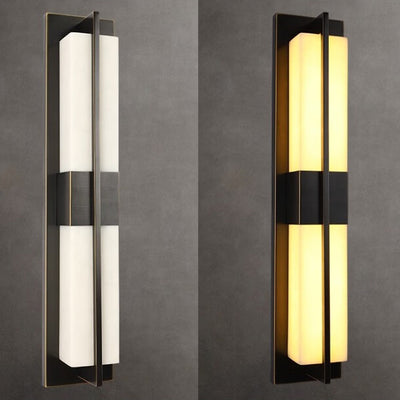 Modern Transitional Rectangular Copper Marble LED Outdoor Wall Sconce Lamp For Outdoor Patio