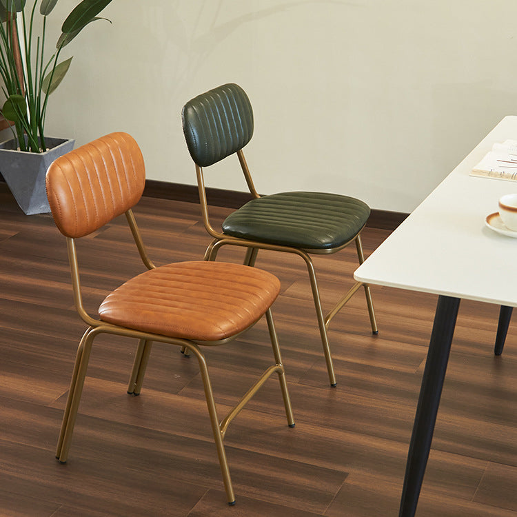 Chaise de salle à manger contemporaine en cuir industriel avec dossier et repose-pieds en fer carré à rayures elliptiques 