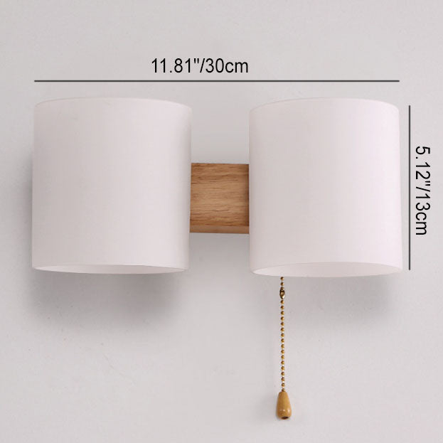 Moderne warme zylindrische Gummiholzglas 1/2 Licht Wandleuchte 