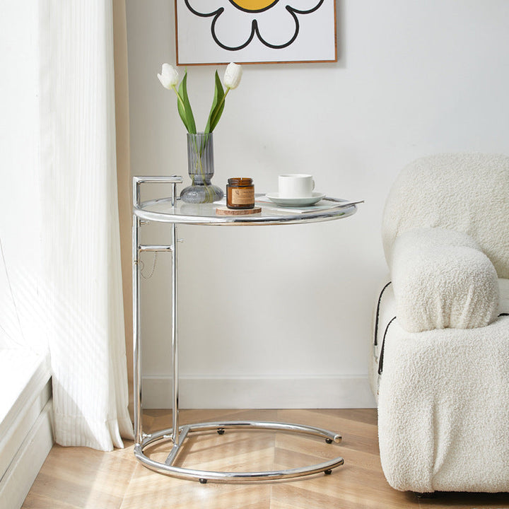 Moderner minimalistischer runder Glastisch aus Edelstahl für das Wohnzimmer 
