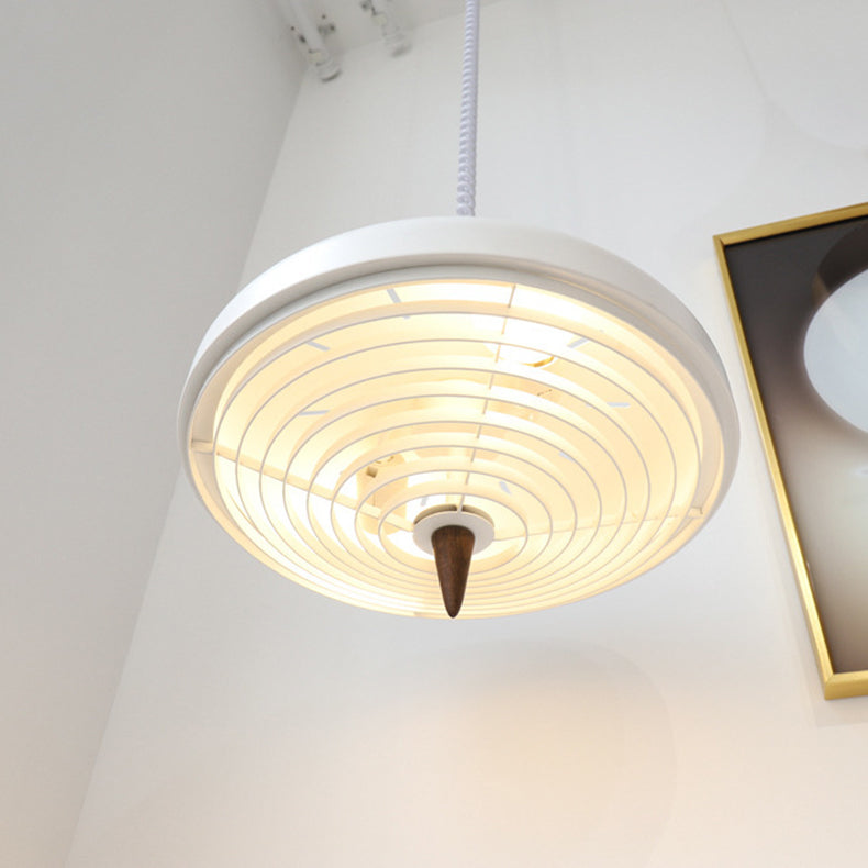 Suspension Luminaire Contemporain en Bois Massif Nordique avec Soucoupe Volante en Fer à 1 Lumière pour Salle à Manger 