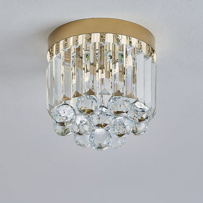 Modern Luxury Stainless Steel Dazzling Prismatic Crystal LED Flush Mount Ceiling Light For Hallway